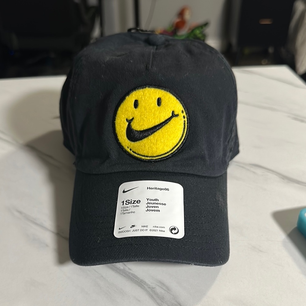Nike Black Cap with Yellow Smiley Patch